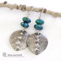 Sterling Silver Earrings with Blue Green Chrysocolla Stones - Earthy Modern Silver Jewelry