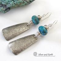 Sterling Silver Dangle Earrings with Chrysocolla Stones - Artisan Handmade Modern Silver Jewelry