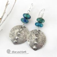 Sterling Silver Earrings with Blue Green Chrysocolla Stones - Earthy Modern Silver Jewelry