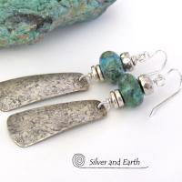 Sterling Silver Dangle Earrings with Chrysocolla Stones - Artisan Silversmith Jewelry