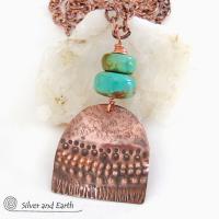 Boho Chic Copper Necklace with Natural Turquoise Stones - Rustic Earthy Bohemian Jewelry