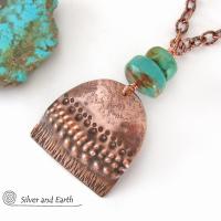 Boho Chic Copper Necklace with Natural Turquoise Stones - Rustic Earthy Bohemian Jewelry