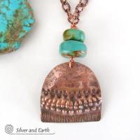 Boho Chic Copper Necklace with Natural Turquoise Stones - Rustic Earthy Bohemian Jewelry