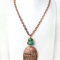 Boho Chic Copper Necklace with Natural Turquoise Stones - Rustic Earthy Bohemian Jewelry