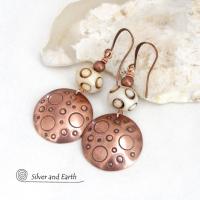 Hand Stamped Copper Tribal Earrings with African Carved Bone - Artisan Handmade Bohemian Style Jewelry