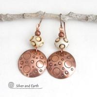 Hand Stamped Copper Tribal Earrings with African Carved Bone - Artisan Handmade Bohemian Style Jewelry