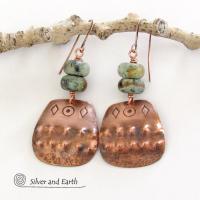 Southwest Style Stamped Copper Earrings with African Turquoise Stones