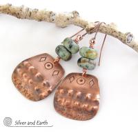 Southwest Style Stamped Copper Earrings with African Turquoise Stones