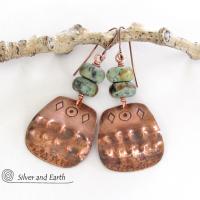 Southwest Style Stamped Copper Earrings with African Turquoise Stones