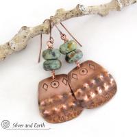 Southwest Style Stamped Copper Earrings with African Turquoise Stones
