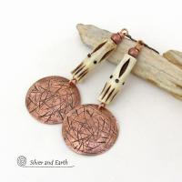 African Tribal Earrings with Copper Dangles & African Carved Bone - Boho Tribal Jewelry
