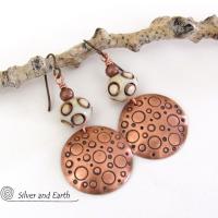 Copper Tribal Earrings with African Carved Bone - Bohemian Boho Tribal Jewelry