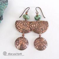 Copper Dangle Earrings with African Turquoise - Hand Forged Metal Jewelry