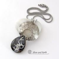 Septarian Fossil Sterling Silver Necklace - Unique One of a Kind Fossil Stone Jewelry