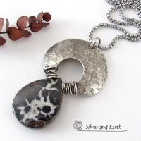 Septarian Fossil Sterling Silver Necklace - Unique One of a Kind Fossil Stone Jewelry