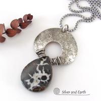 Septarian Fossil Sterling Silver Necklace - Unique One of a Kind Fossil Stone Jewelry