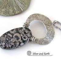 Crinoid Fossil Sterling Silver Necklace - One of a Kind Fossil Stone Jewelry