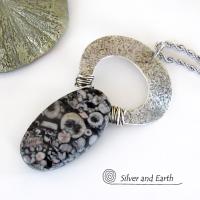 Crinoid Fossil Sterling Silver Necklace - One of a Kind Fossil Stone Jewelry