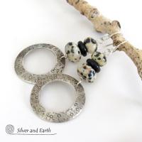 Sterling Silver Hoop Earrings with Dalmatian Jasper Stones