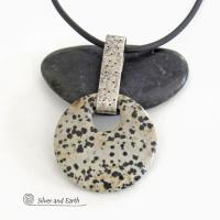 Dalmatian Jasper Sterling Silver Pendant Necklace - Earthy Natural Stone Jewelry for Men or Women