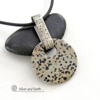 Dalmatian Jasper Sterling Silver Pendant Necklace - Earthy Natural Stone Jewelry for Men or Women