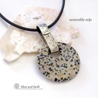 Dalmatian Jasper Sterling Silver Pendant Necklace - Earthy Natural Stone Jewelry for Men or Women