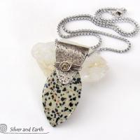 Dalmatian Jasper Sterling Silver Necklace - Handcrafted Earthy Natural Stone Jewelry