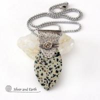 Dalmatian Jasper Sterling Silver Necklace - Handcrafted Earthy Natural Stone Jewelry