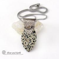 Dalmatian Jasper Sterling Silver Necklace - Handcrafted Earthy Natural Stone Jewelry