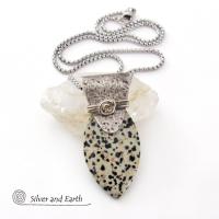 Dalmatian Jasper Sterling Silver Necklace - Handcrafted Earthy Natural Stone Jewelry