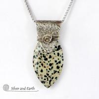 Dalmatian Jasper Sterling Silver Necklace - Handcrafted Earthy Natural Stone Jewelry