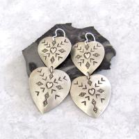 SALE: Large Sterling Silver Heart Concho Earrings - Vintage Southwestern Jewelry