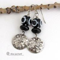 Small Sterling Silver Earrings with Black & White Faceted Tibetan Eye Agate Gemstones