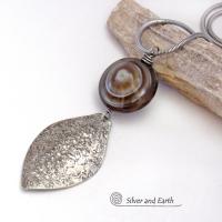 Sterling Silver Necklace with Black Banded Eye Agate Gemstone - Unique Earthy Natural Stone Jewelry