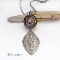 Sterling Silver Necklace with Black Banded Eye Agate Gemstone - Unique Earthy Natural Stone Jewelry