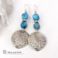 Sterling Silver Dangle Earrings with Blue Apatite Gemstones - Modern Silver Jewelry