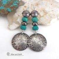Sterling Silver and Turquoise Earrings with Pyrite Gemstones - Handcrafted Southwest Style Jewelry
