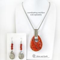 Hammered Sterling Silver Teardrop Earrings with Orange Fire Agate Gemstones