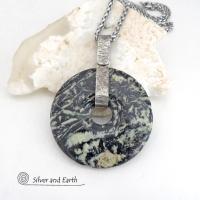 Black Fireworks Jasper Pendant Necklace - Unique Natural One of a Kind Stone Jewelry