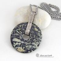 Black Fireworks Jasper Pendant Necklace - Unique Natural One of a Kind Stone Jewelry