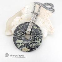 Black Fireworks Jasper Pendant Necklace - Unique Natural One of a Kind Stone Jewelry