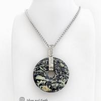 Black Fireworks Jasper Pendant Necklace - Unique Natural One of a Kind Stone Jewelry