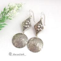 Handcrafted Sterling Silver Earrings with Flower Beads - Nature Jewelry Gifts for Women