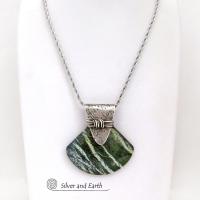 Green Zebra Jasper Sterling Silver Necklace - Unique Natural One of Kind Stone Jewelry