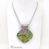 Green Rhyolite Jasper Sterling Silver Necklace - Handcrafted Unique One of a Kind Natural Stone Jewelry