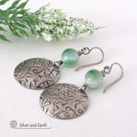 Green Moonstone Sterling Silver Earrings - Artisan Handcrafted Modern Sterling and Gemstone Jewelry