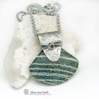 Green Zebra Jasper Sterling Silver Necklace - Unique Natural One of a Kind Stone Jewelry