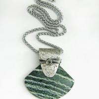 Green Zebra Jasper Sterling Silver Necklace - Unique Natural One of a Kind Stone Jewelry
