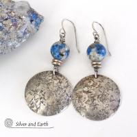 Sterling Silver Earrings with White Black Blue Azurite K2 Granite Stones - Artisan Handcrafted Unique Gemstone Jewelry
