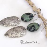 Kambaba Jasper Sterling Silver Earrings - Rustic Earthy Natural Stone Jewelry